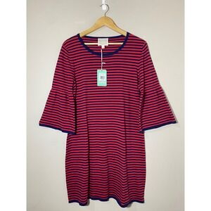 Sail to Sable Red Navy Striped Bell Sleeve Knit Shift Dress NWT XL